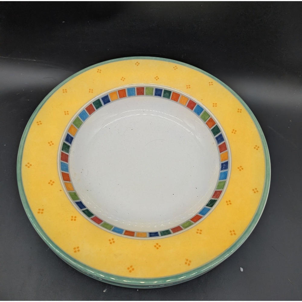 Villeroy & Boch Twist Alea Limone Rimmed Soup Pasta Bowls Set 6 Yellow Mosaic